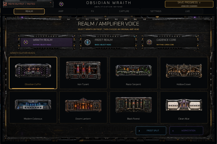 All eight Wraith guitar amp heads in the realm selector.