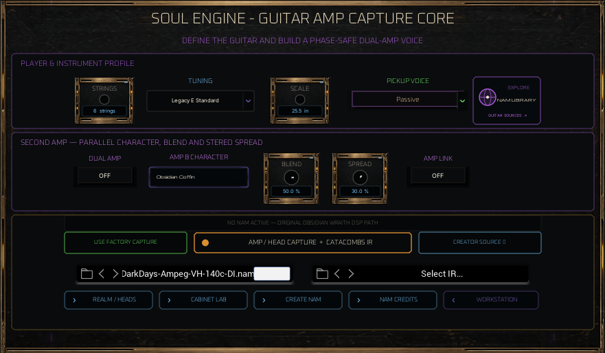 Wraith Soul Engine with instrument mapping, Dual Amp and NAM/IR loading.